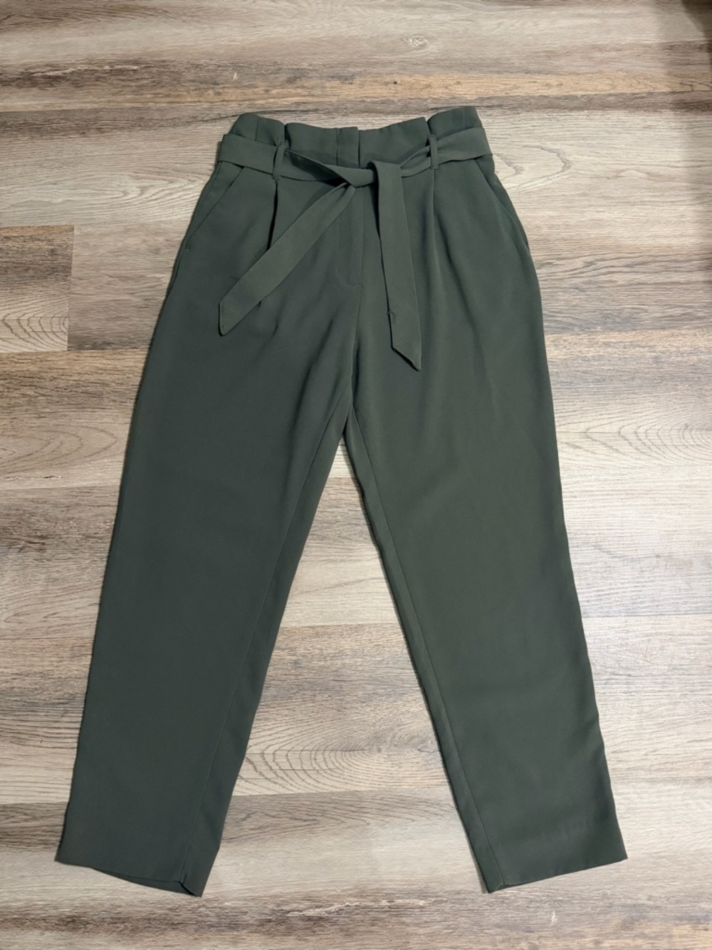 H&M Olive Paperbag Waist Tie-Belt Trousers